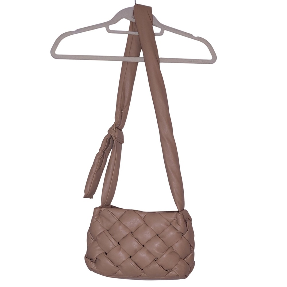 Ecostitch USA Tan Beige Woven Padded Faux Leather Crossbody Bag Handbag - Picture 3 of 10
